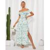 imageGRACE KARIN 2025 Womens Maxi Dresses Summer Off Shoulder Floral Dress Ruffle Split Beach Flowy Boho Wedding Guest DressWhite Green