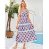 imageGRACE KARIN Women Summer Boho Dress 2025 Spaghetti Strap V Neck Smocked Ruffle Flowy Beach Maxi Dress with PocketsBlue Red Floral