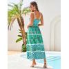 imageGRACE KARIN Women Summer Boho Dress 2025 Spaghetti Strap V Neck Smocked Ruffle Flowy Beach Maxi Dress with PocketsGreen Plaid Print