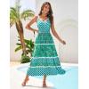 imageGRACE KARIN Women Summer Boho Dress 2025 Spaghetti Strap V Neck Smocked Ruffle Flowy Beach Maxi Dress with PocketsGreen Plaid Print