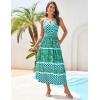 imageGRACE KARIN Women Summer Boho Dress 2025 Spaghetti Strap V Neck Smocked Ruffle Flowy Beach Maxi Dress with PocketsGreen Plaid Print