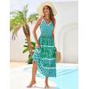 imageGRACE KARIN Women Summer Boho Dress 2025 Spaghetti Strap V Neck Smocked Ruffle Flowy Beach Maxi Dress with PocketsGreen Plaid Print