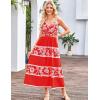imageGRACE KARIN Women Summer Boho Dress 2025 Spaghetti Strap V Neck Smocked Ruffle Flowy Beach Maxi Dress with PocketsRed White Floral