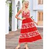 imageGRACE KARIN Women Summer Boho Dress 2025 Spaghetti Strap V Neck Smocked Ruffle Flowy Beach Maxi Dress with PocketsRed White Floral