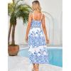 imageGRACE KARIN Women Summer Boho Dress 2025 Spaghetti Strap V Neck Smocked Ruffle Flowy Beach Maxi Dress with PocketsWhite Blue Floral