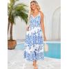 imageGRACE KARIN Women Summer Boho Dress 2025 Spaghetti Strap V Neck Smocked Ruffle Flowy Beach Maxi Dress with PocketsWhite Blue Floral