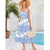 imageGRACE KARIN Women Summer Boho Dress 2025 Spaghetti Strap V Neck Smocked Ruffle Flowy Beach Maxi Dress with PocketsWhite Blue Floral