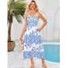 imageGRACE KARIN Women Summer Boho Dress 2025 Spaghetti Strap V Neck Smocked Ruffle Flowy Beach Maxi Dress with PocketsWhite Blue Floral