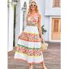 imageGRACE KARIN Women Summer Boho Dress 2025 Spaghetti Strap V Neck Smocked Ruffle Flowy Beach Maxi Dress with PocketsWhite Pink Floral