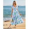 imageGRACE KARIN Women Summer Floral Dress Flutter Short Sleeve Casual Split Flowy Vacation Beach Midi Long DressesBluegreen Floral