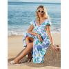 imageGRACE KARIN Women Summer Floral Dress Flutter Short Sleeve Casual Split Flowy Vacation Beach Midi Long DressesBluegreen Floral