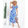 imageGRACE KARIN Women Summer Floral Dress Flutter Short Sleeve Casual Split Flowy Vacation Beach Midi Long DressesBluewhite Floral