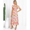 imageGRACE KARIN Women Summer Floral Dress Flutter Short Sleeve Casual Split Flowy Vacation Beach Midi Long DressesOrange Floral
