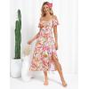 imageGRACE KARIN Women Summer Floral Dress Flutter Short Sleeve Casual Split Flowy Vacation Beach Midi Long DressesOrange Floral