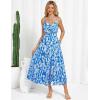 imageGRACE KARIN Womens 2025 Summer Beach Dress Boho Floral Dresses Spaghetti Strap Halter V Neck Flowy Maxi Long SundressBlue White Floral