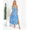 imageGRACE KARIN Womens 2025 Summer Beach Dress Boho Floral Dresses Spaghetti Strap Halter V Neck Flowy Maxi Long SundressBlue White Floral