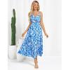 imageGRACE KARIN Womens 2025 Summer Beach Dress Boho Floral Dresses Spaghetti Strap Halter V Neck Flowy Maxi Long SundressBlue White Floral