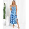 imageGRACE KARIN Womens 2025 Summer Beach Dress Boho Floral Dresses Spaghetti Strap Halter V Neck Flowy Maxi Long SundressBlue White Floral