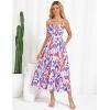 imageGRACE KARIN Womens 2025 Summer Beach Dress Boho Floral Dresses Spaghetti Strap Halter V Neck Flowy Maxi Long SundressRed Blue Floral
