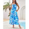 imageGRACE KARIN Womens 2025 Summer Casual Floral Boho Dress Spaghetti Strap Flowy Beach Maxi DressesBlue White