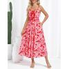 imageGRACE KARIN Womens 2025 Summer Casual Floral Boho Dress Spaghetti Strap Flowy Beach Maxi DressesPink Red