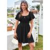 imageGRACE KARIN Womens 2025 Summer Dresses Tie Front Smocked Babydoll Short Ruffle Sleeve Mini Dress Boho Vacation Beach SundressBlack