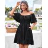 imageGRACE KARIN Womens 2025 Summer Dresses Tie Front Smocked Babydoll Short Ruffle Sleeve Mini Dress Boho Vacation Beach SundressBlack