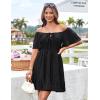 imageGRACE KARIN Womens 2025 Summer Dresses Tie Front Smocked Babydoll Short Ruffle Sleeve Mini Dress Boho Vacation Beach SundressBlack