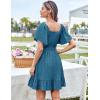 imageGRACE KARIN Womens 2025 Summer Dresses Tie Front Smocked Babydoll Short Ruffle Sleeve Mini Dress Boho Vacation Beach SundressGray Blue