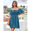 imageGRACE KARIN Womens 2025 Summer Dresses Tie Front Smocked Babydoll Short Ruffle Sleeve Mini Dress Boho Vacation Beach SundressGray Blue