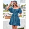 imageGRACE KARIN Womens 2025 Summer Dresses Tie Front Smocked Babydoll Short Ruffle Sleeve Mini Dress Boho Vacation Beach SundressGray Blue