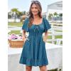 imageGRACE KARIN Womens 2025 Summer Dresses Tie Front Smocked Babydoll Short Ruffle Sleeve Mini Dress Boho Vacation Beach SundressGray Blue