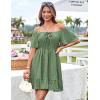 imageGRACE KARIN Womens 2025 Summer Dresses Tie Front Smocked Babydoll Short Ruffle Sleeve Mini Dress Boho Vacation Beach SundressLight Green