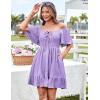 imageGRACE KARIN Womens 2025 Summer Dresses Tie Front Smocked Babydoll Short Ruffle Sleeve Mini Dress Boho Vacation Beach SundressPurple