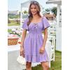 imageGRACE KARIN Womens 2025 Summer Dresses Tie Front Smocked Babydoll Short Ruffle Sleeve Mini Dress Boho Vacation Beach SundressPurple