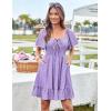 imageGRACE KARIN Womens 2025 Summer Dresses Tie Front Smocked Babydoll Short Ruffle Sleeve Mini Dress Boho Vacation Beach SundressPurple