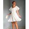 imageGRACE KARIN Womens 2025 Summer Dresses Tie Front Smocked Babydoll Short Ruffle Sleeve Mini Dress Boho Vacation Beach SundressWhite