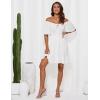 imageGRACE KARIN Womens 2025 Summer Dresses Tie Front Smocked Babydoll Short Ruffle Sleeve Mini Dress Boho Vacation Beach SundressWhite