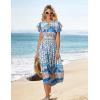 imageGRACE KARIN Womens Floral Boho Dress Hawaiian Dresse Short Sleeve V Neck Summer Beach Wedding Guest Swing Maxi SundressBlue Coconut