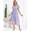 imageGRACE KARIN Womens Floral Boho Dress Hawaiian Dresse Short Sleeve V Neck Summer Beach Wedding Guest Swing Maxi SundressPurple Pink Flower