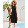 imageGRACE KARIN Womens Sleeveless Casual Summer Smocked Waist Tiered Maxi Patchwork Crochet Aline Flowy DressesBlack