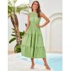 imageGRACE KARIN Womens Sleeveless Casual Summer Smocked Waist Tiered Maxi Patchwork Crochet Aline Flowy DressesGreen