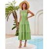 imageGRACE KARIN Womens Sleeveless Casual Summer Smocked Waist Tiered Maxi Patchwork Crochet Aline Flowy DressesGreen