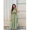 imageGRACE KARIN Womens Sleeveless Casual Summer Smocked Waist Tiered Maxi Patchwork Crochet Aline Flowy DressesGreen