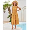 imageGRACE KARIN Womens Sleeveless Casual Summer Smocked Waist Tiered Maxi Patchwork Crochet Aline Flowy DressesYellow