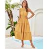 imageGRACE KARIN Womens Sleeveless Casual Summer Smocked Waist Tiered Maxi Patchwork Crochet Aline Flowy DressesYellow