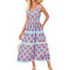 imageGRACE KARIN Women Summer Boho Dress 2025 Spaghetti Strap V Neck Smocked Ruffle Flowy Beach Maxi Dress with PocketsBlue Red Floral