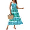 imageGRACE KARIN Women Summer Boho Dress 2025 Spaghetti Strap V Neck Smocked Ruffle Flowy Beach Maxi Dress with PocketsGreen Plaid Print