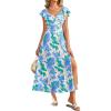 imageGRACE KARIN Women Summer Floral Dress Flutter Short Sleeve Casual Split Flowy Vacation Beach Midi Long DressesBluegreen Floral