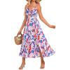 imageGRACE KARIN Womens 2025 Summer Beach Dress Boho Floral Dresses Spaghetti Strap Halter V Neck Flowy Maxi Long SundressRed Blue Floral